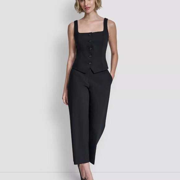 DKNY Womens Tailored Designer Sleeveless Square-Neck Vest Layering Top Black NWT - Picture 6 of 7